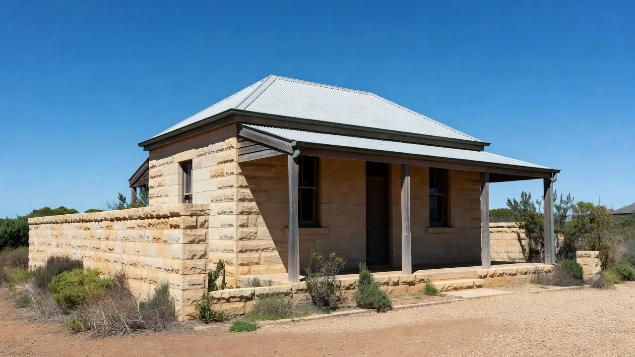 Illustration: a limestone cottage with a verandah, of the kind built in Fremantle.